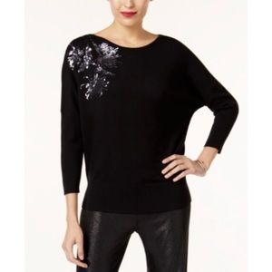 ALFANI Sequined Boat Neck Dolman Sweater